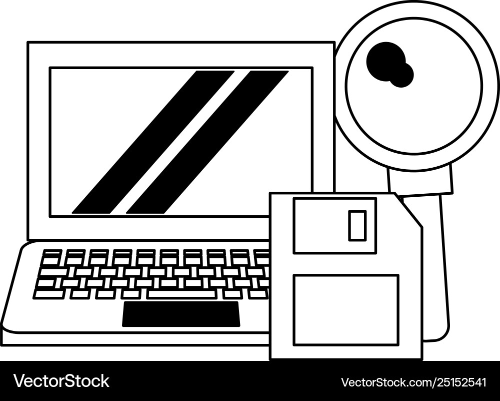 Computer with magnifying glass and document Computer with magnifying glass and document vector image