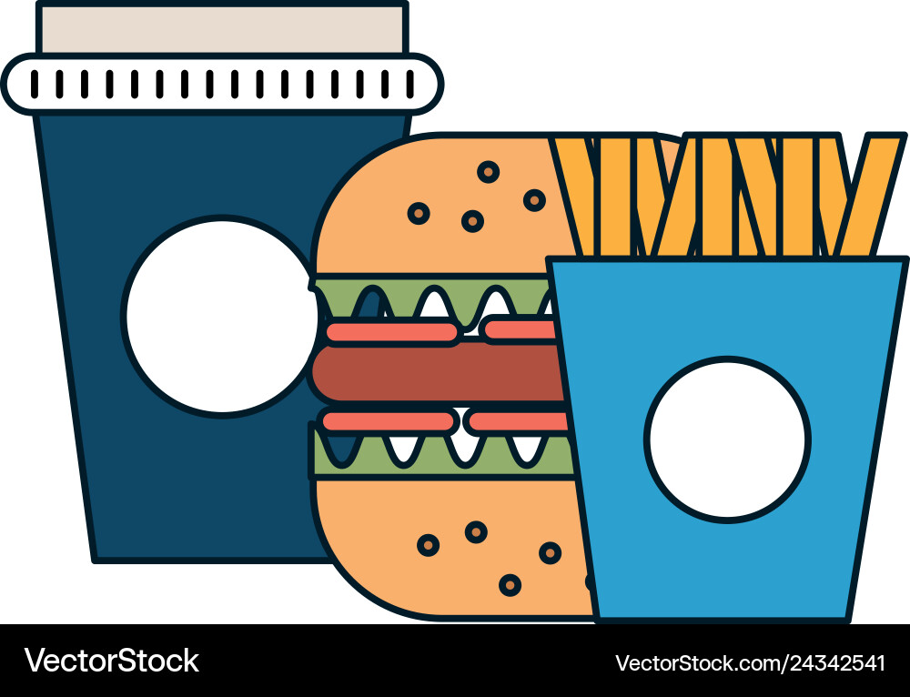 Delicious burger with french fries and soda Delicious burger with french fries and soda vector image