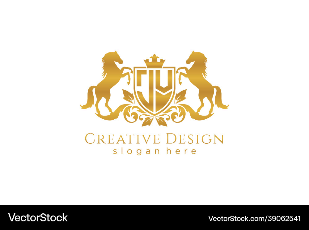 Initial jv retro golden crest with shield and two Initial jv retro golden crest with shield and two vector image