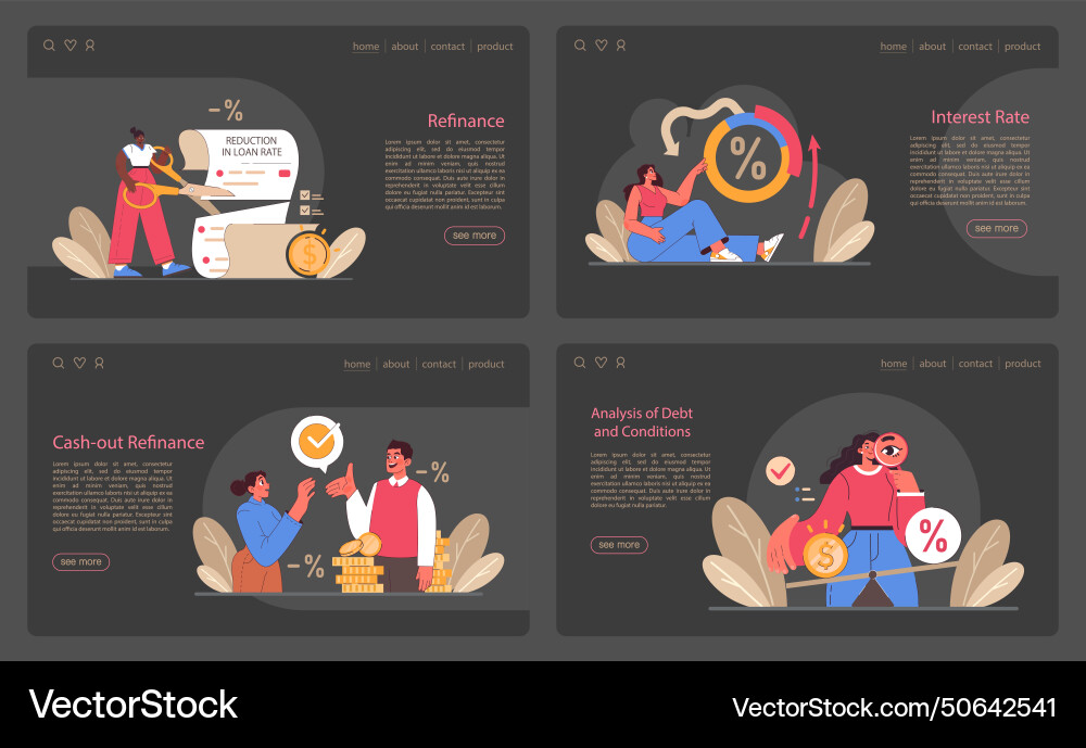 Refinance web or landing dark night mode set vector image