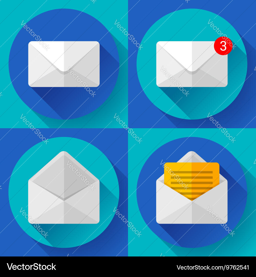 Set mail icon open envelope new letter message vector image