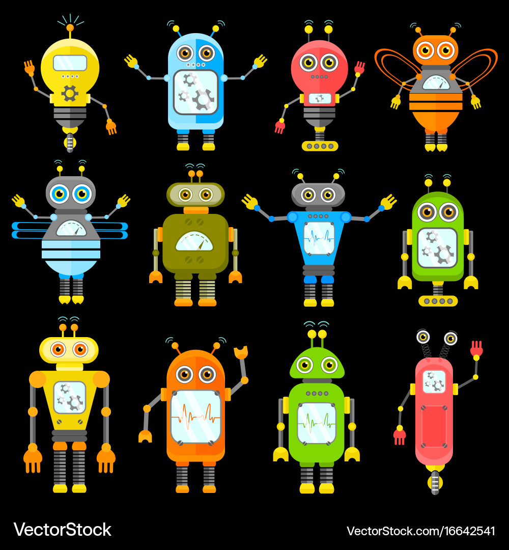 Set of robots in cartoon style vector image
