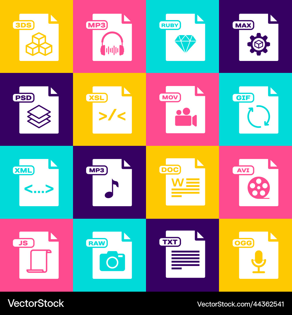 Set ogg file document avi gif ruby xsl psd Set ogg file document avi gif ruby xsl psd vector image