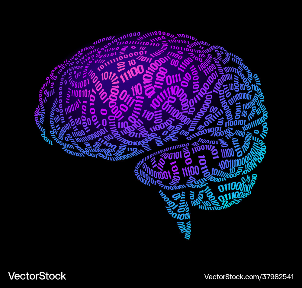 Side view brain consist binary codes vector image