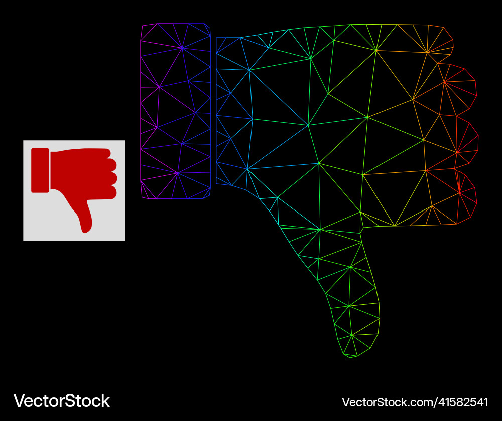 Spectrum gradient polygonal net thumb down icon Spectrum gradient polygonal net thumb down icon vector image