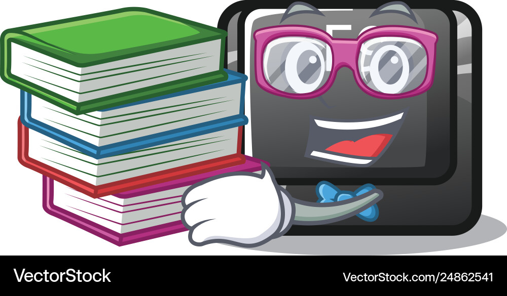 Student with book button f9 on a cartoon computer Vector Image