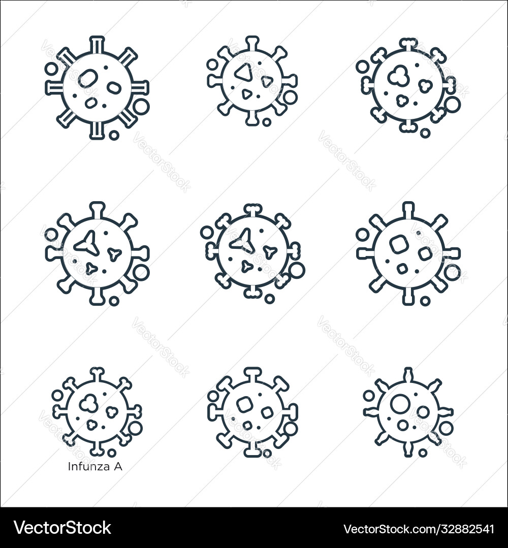 Viruses and diseases line icons linear set Viruses and diseases line icons linear set vector image
