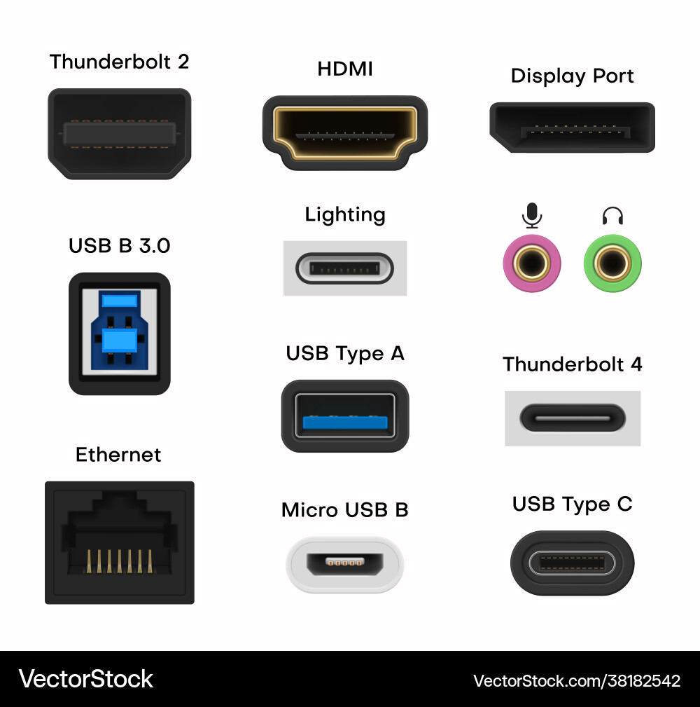 Collection connector and ports Collection connector and ports vector image