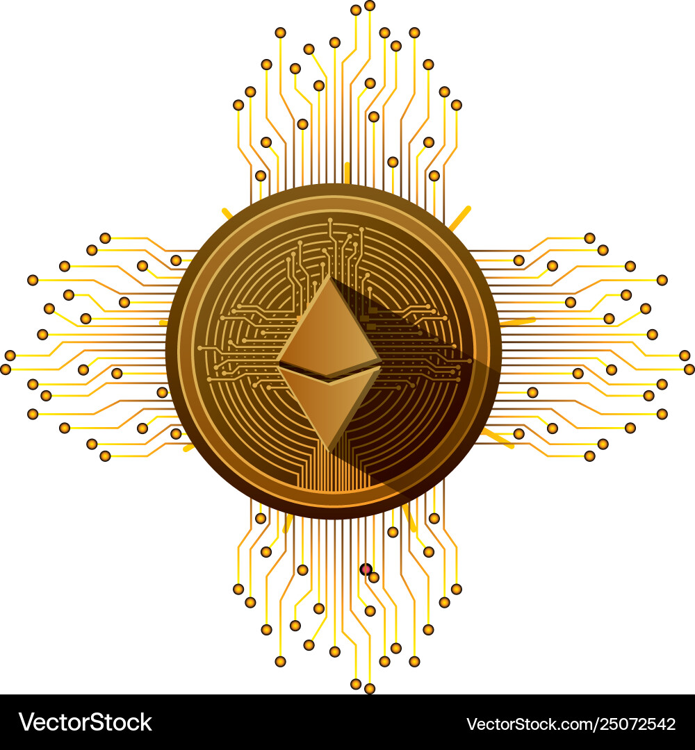Cryptocurrency etherum coin with circuit lines Cryptocurrency etherum coin with circuit lines vector image
