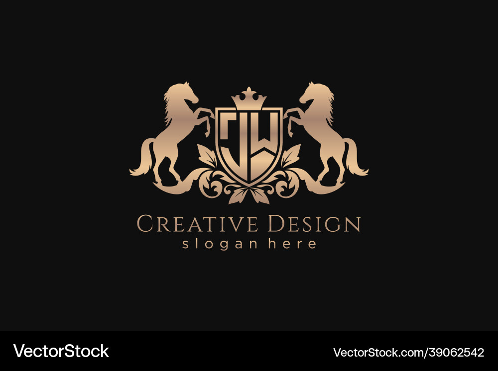 Initial jw retro golden crest with shield and two Initial jw retro golden crest with shield and two Vector Image