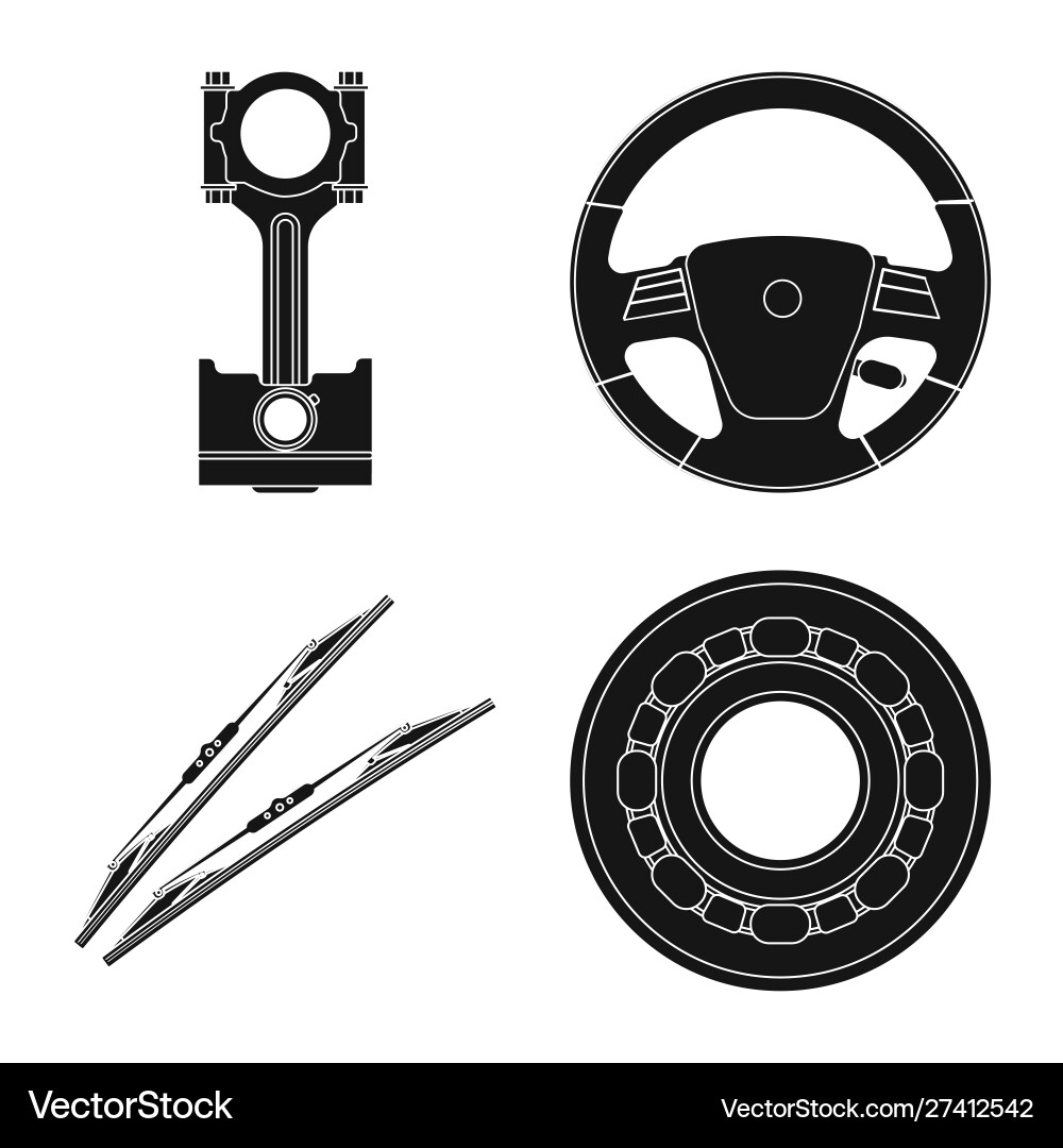 Isolierte Objekt Auto- und Teilsymbol-Set Vektorbild
