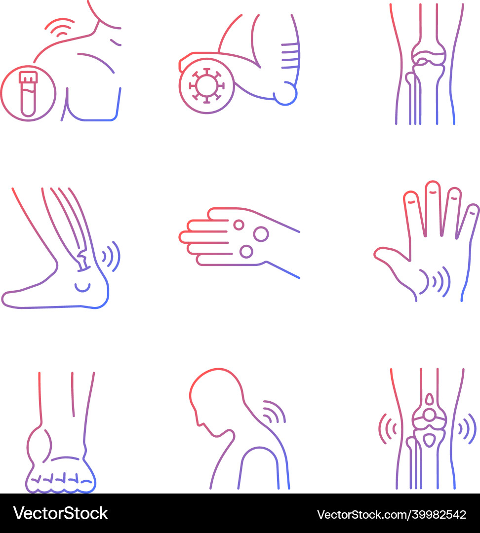 Joint problems gradient linear icons set Joint problems gradient linear icons set vector image