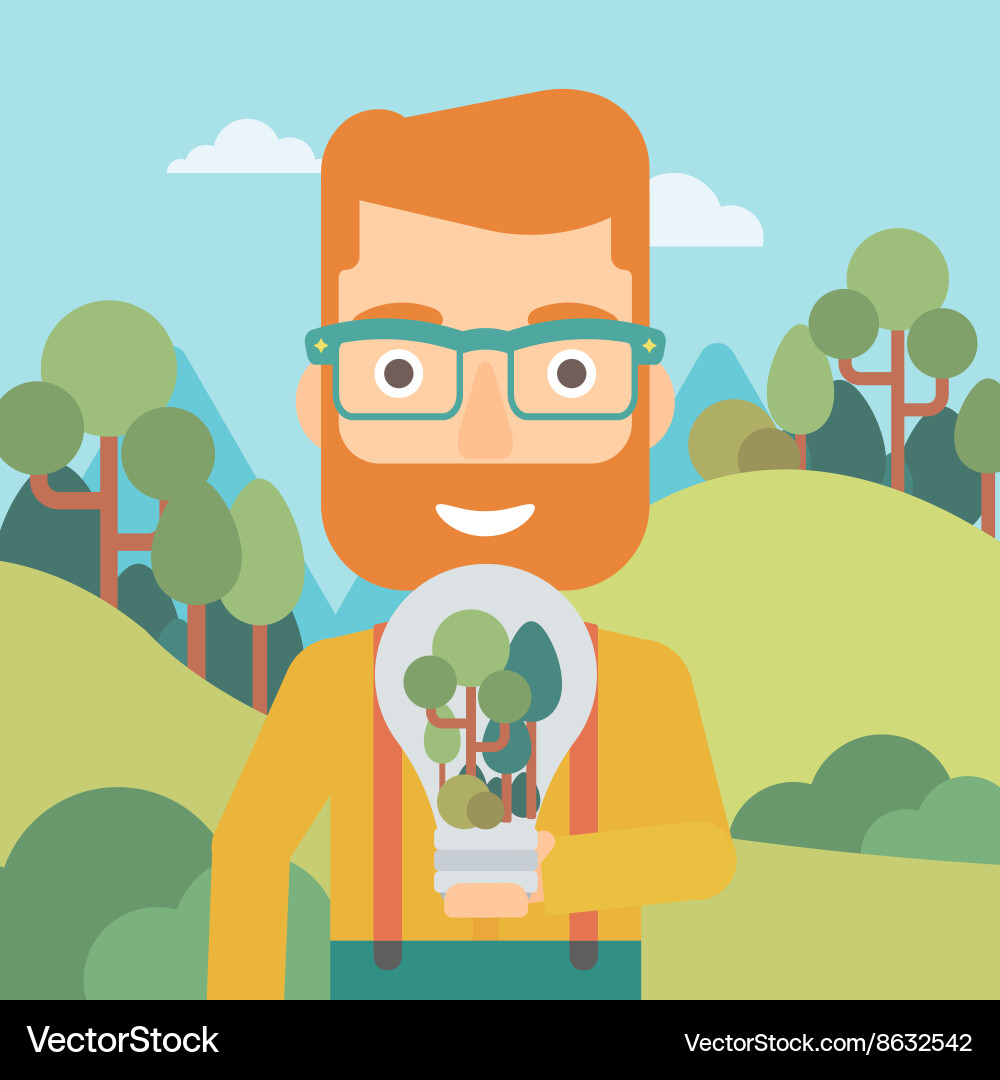 Man with lightbulb and trees inside vector image