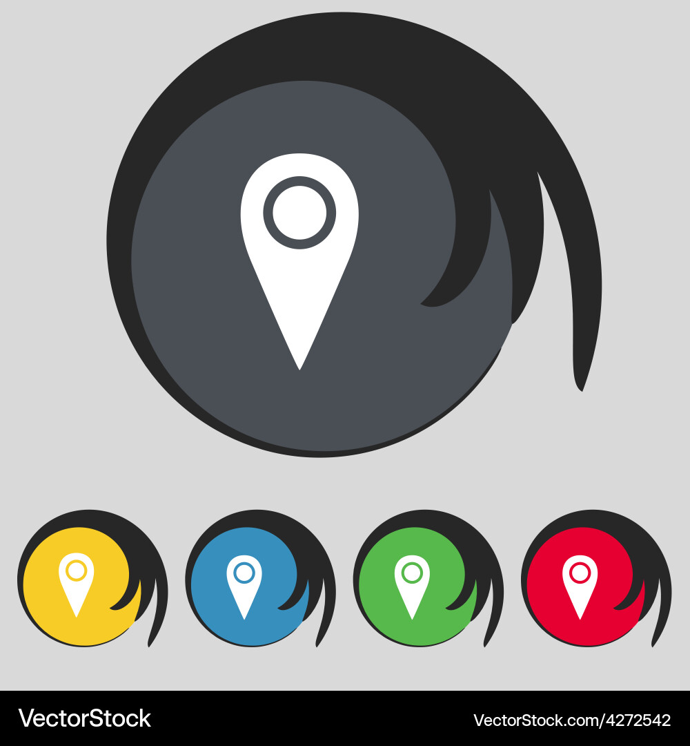 Map pointer icon sign symbol on five colored vector image