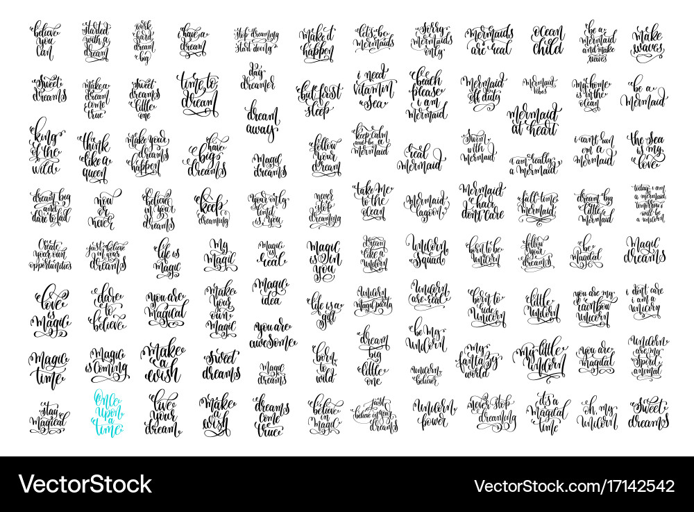 Mermaid & Unicorn Quote Set - Dreamy Typography Vector Image