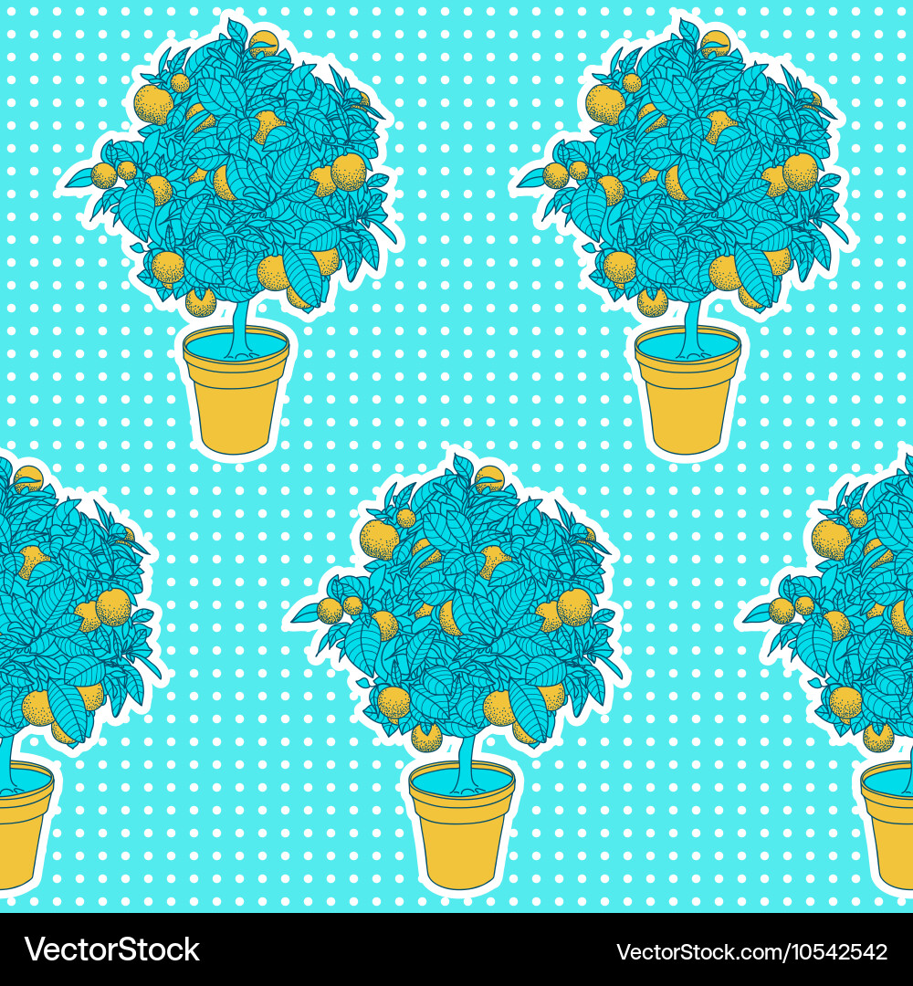 Seamless pattern of small tangerine tree in a pot vector image