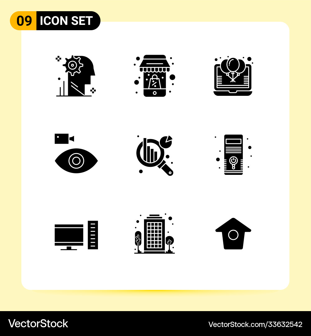 Set 9 solid glyphs on grid for device vector image