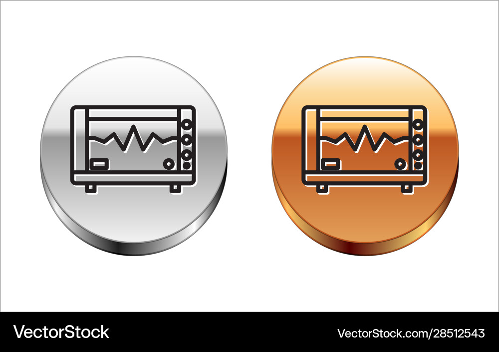 Black line computer monitor with cardiogram icon Vector Image