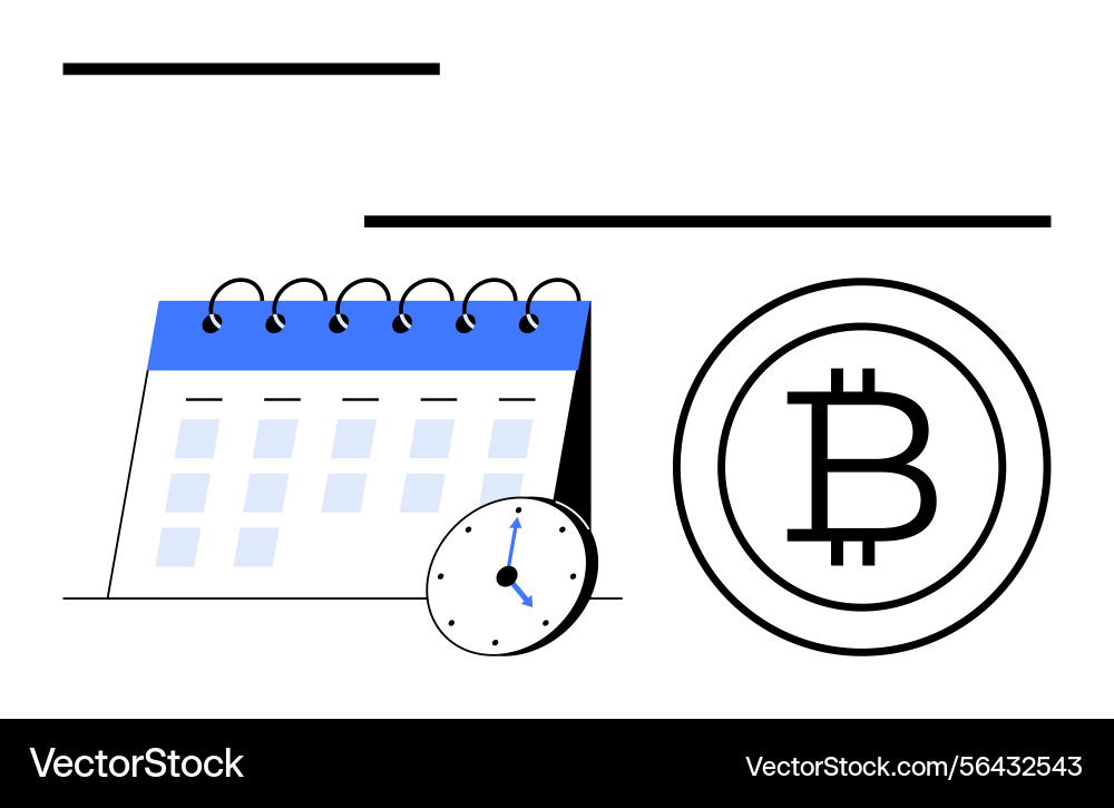 Calendar with clock and bitcoin coin concept vector image