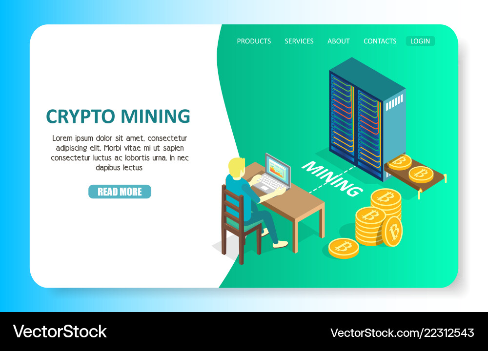 Crypto mining landing page website template Crypto mining landing page website template vector image