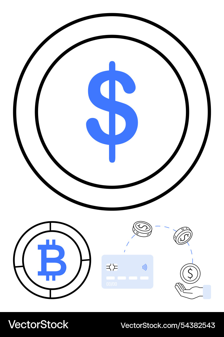 Digital currency elements with dollar and bitcoin Vector Image