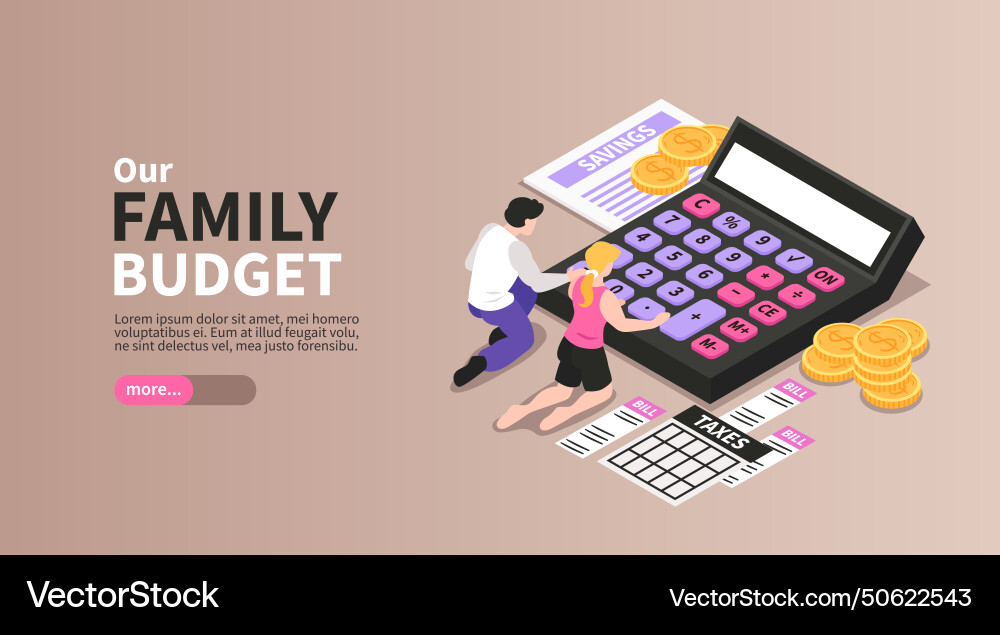 Family budget ismetric banner Family budget ismetric banner vektorbild