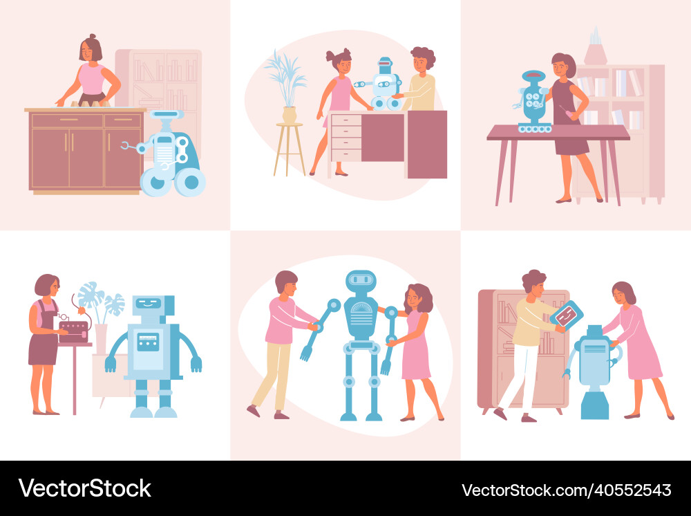 Life with robot compositions vector image