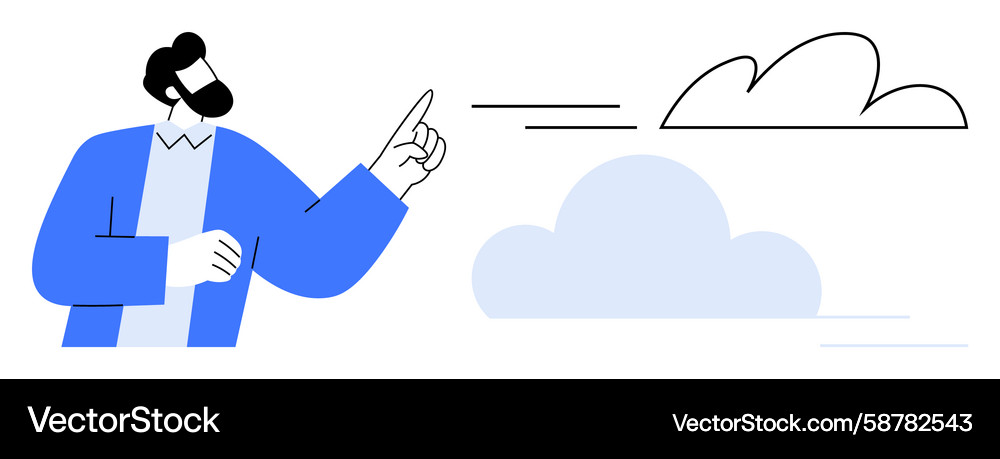 Man gesturing towards cloud with minimalist design Man gesturing towards cloud with minimalist design Vector Image
