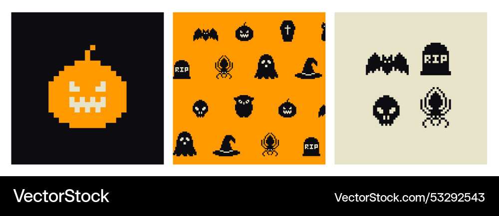Pixel art halloween icons and objects 8-bit Pixel art halloween icons and objects 8-bit vector image