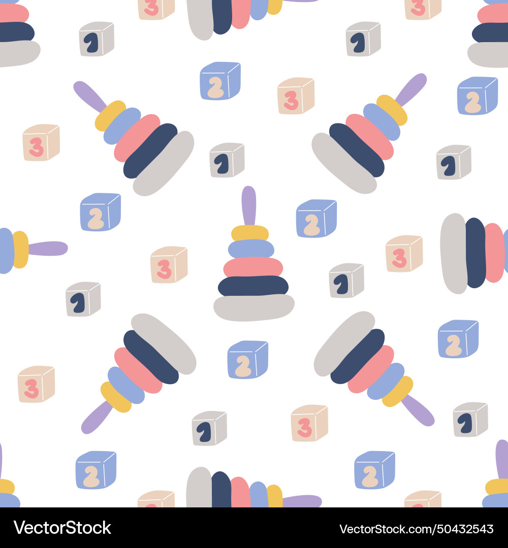 Pyramids and cubes with numbers seamless pattern Vector Image