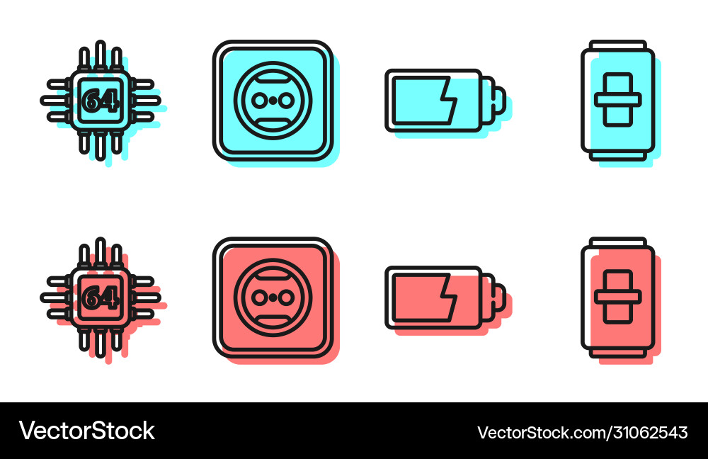 Set line battery charge level indicator processor Set line battery charge level indicator processor vector image