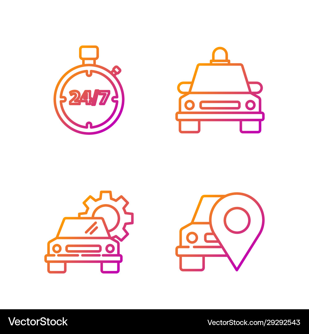 Set line map pointer with taxi car service Set line map pointer with taxi car service vector image
