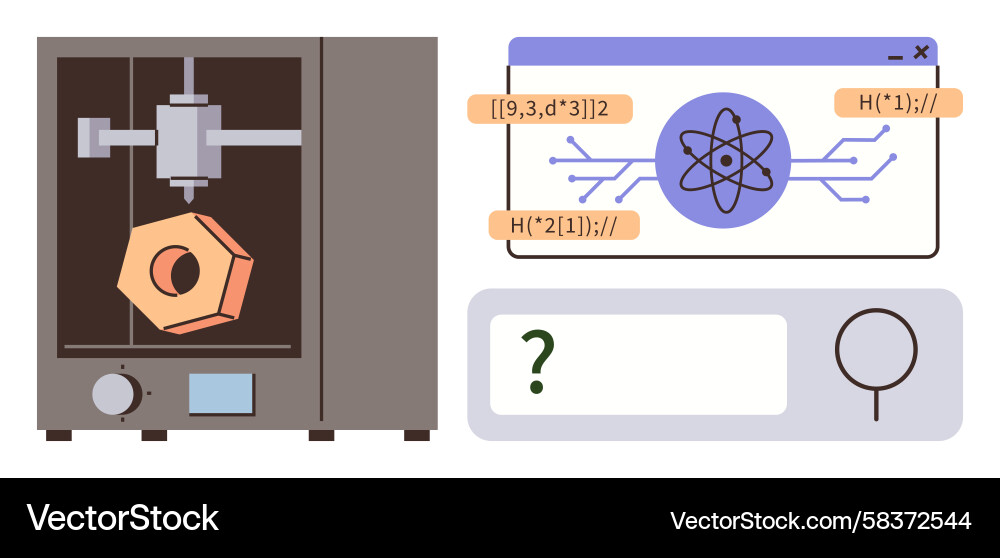 3D Printing Hexagonal Object with Science Vector Image