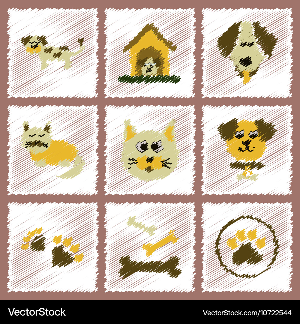Assembly flat shading style icons dog cats pets Vector Image