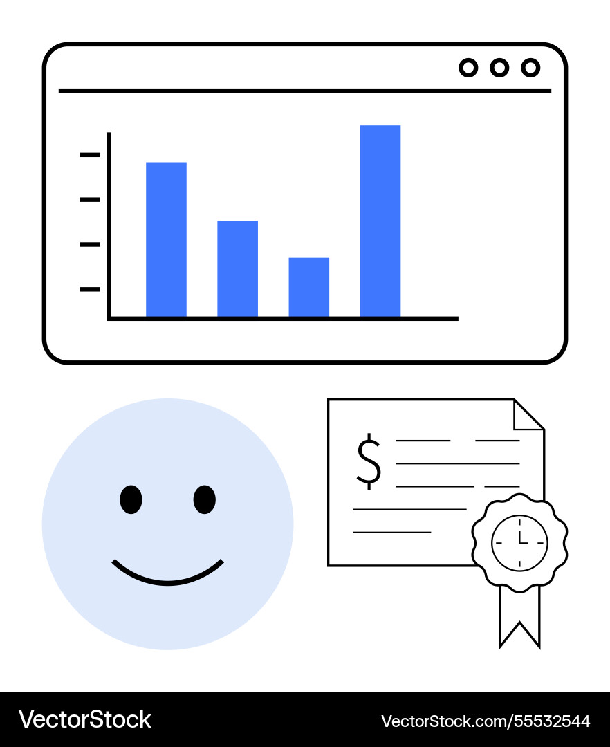 Bar graph on browser window displaying metrics Bar graph on browser window displaying metrics vector image