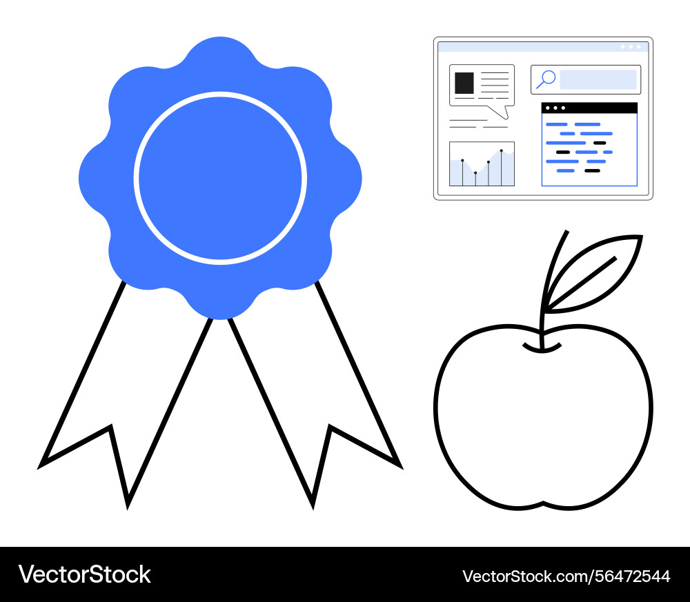 Blue badge with ribbons website analytics Vector Image