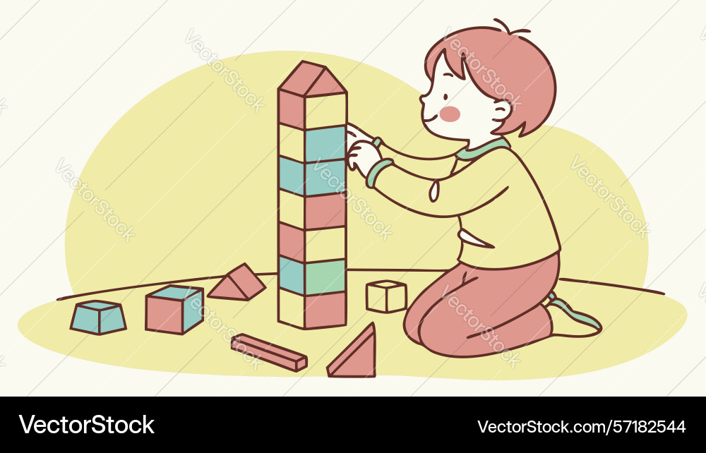 Child playing with building blocks creative Vector Image