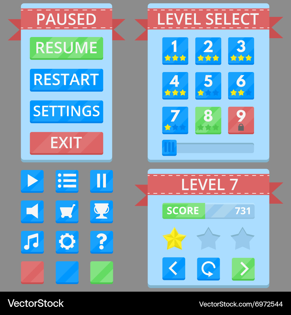 Colorful game gui vector image