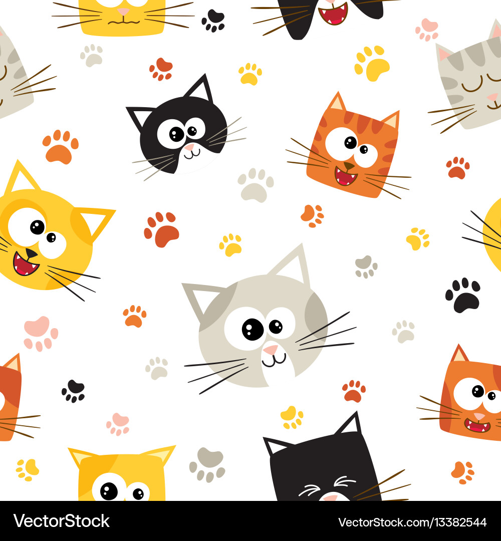 Cute Cartoon Cat Pattern Vector Image