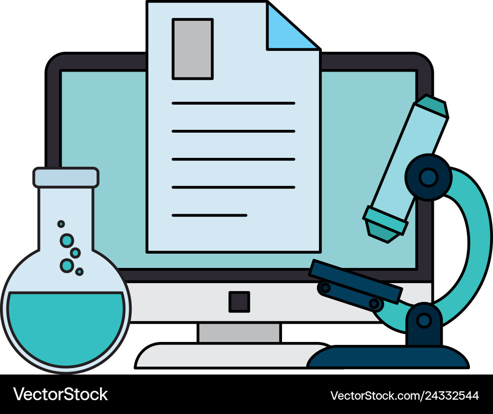 Document with computer and tube test Document with computer and tube test vector image