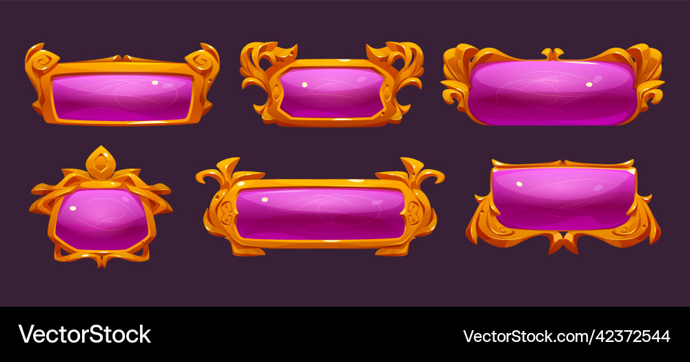 Fantasy pink game buttons with gold frames Vector Image