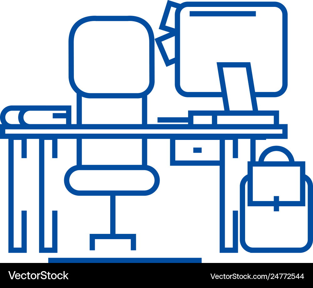 Office desk with computer and chair line icon Office desk with computer and chair line icon vector image