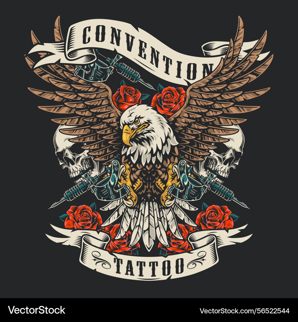 Tattoo convention design featuring eagle and roses Tattoo convention design featuring eagle and roses Vector Image
