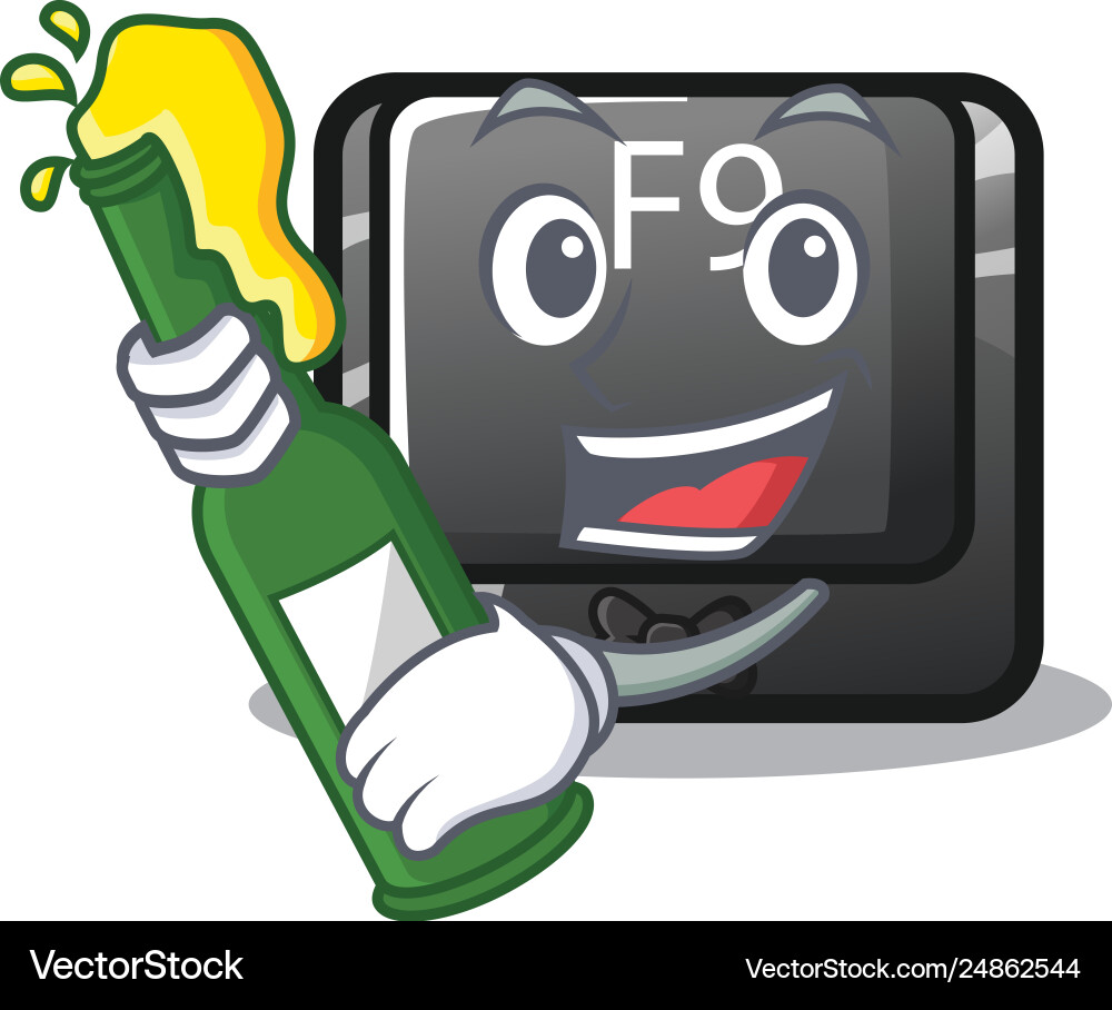With beer button f9 on a cartoon computer vector image
