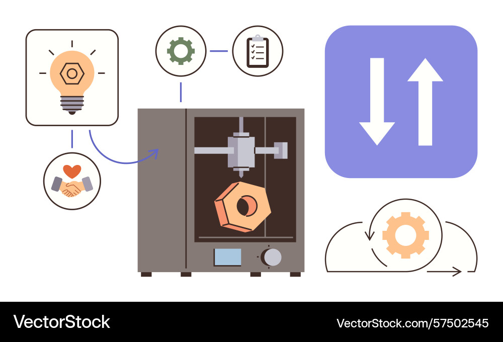 3d printer creating object with process icons 3d printer creating object with process icons vector image