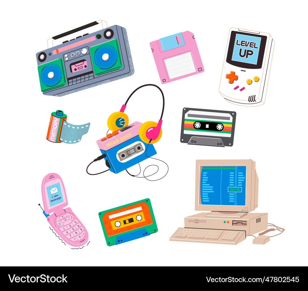 Collection of nostalgic retro gadgets games Collection of nostalgic retro gadgets games vector image