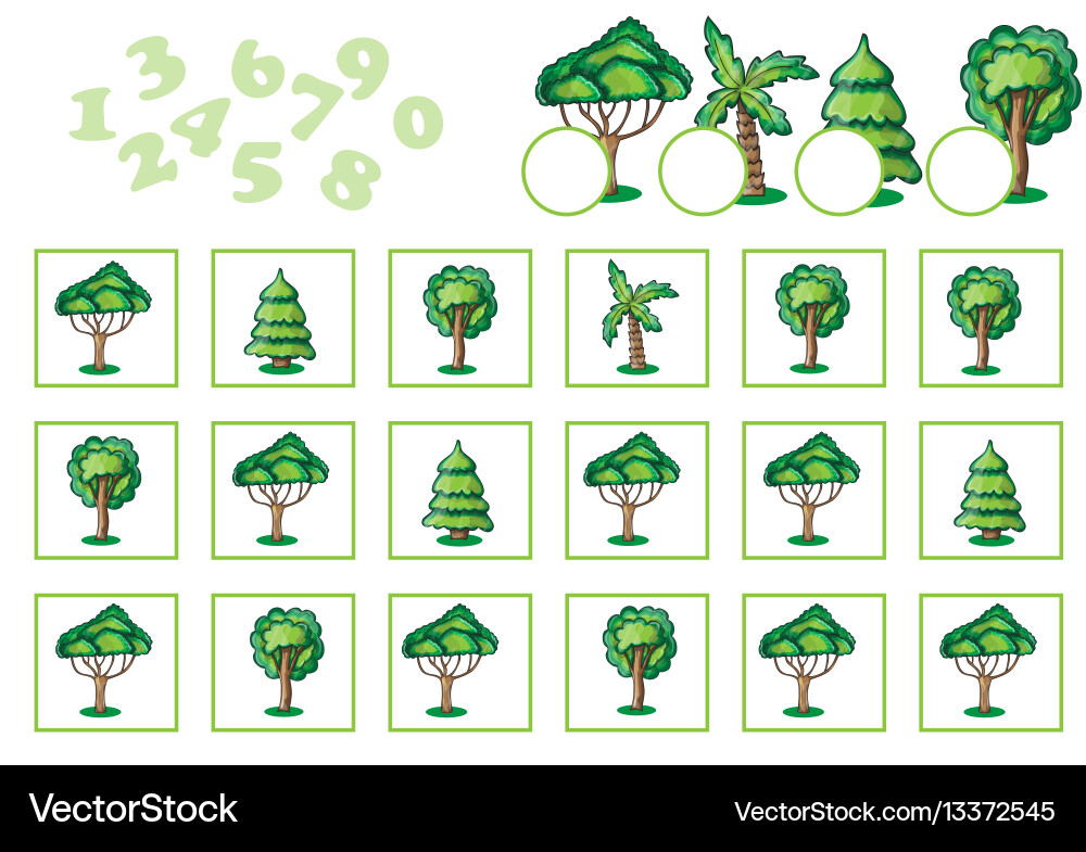 Counting game for children with trees Counting game for children with trees vector image