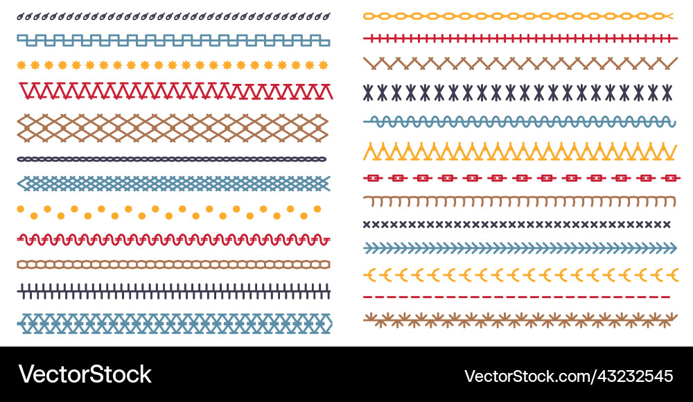 Different types of machine stitch brush pattern Different types of machine stitch brush pattern vector image