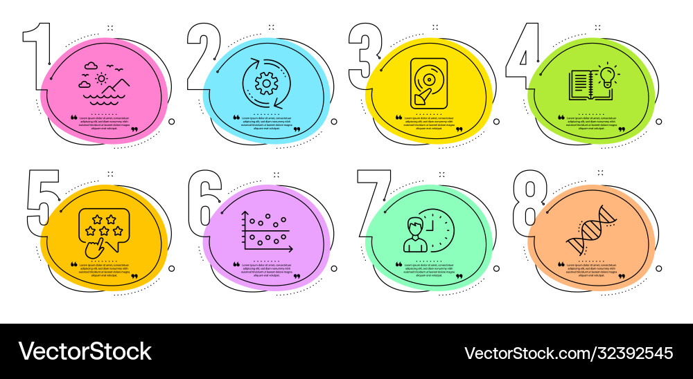 Dot plot cogwheel and working hours icons set Dot plot cogwheel and working hours icons set Vector Image