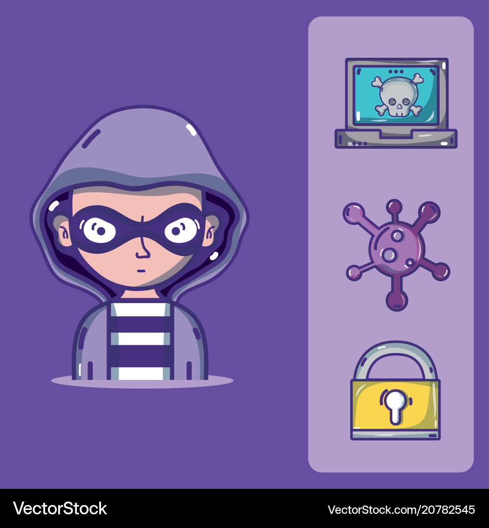 Hacker with cybercrimes and virus symbols Hacker with cybercrimes and virus symbols vector image